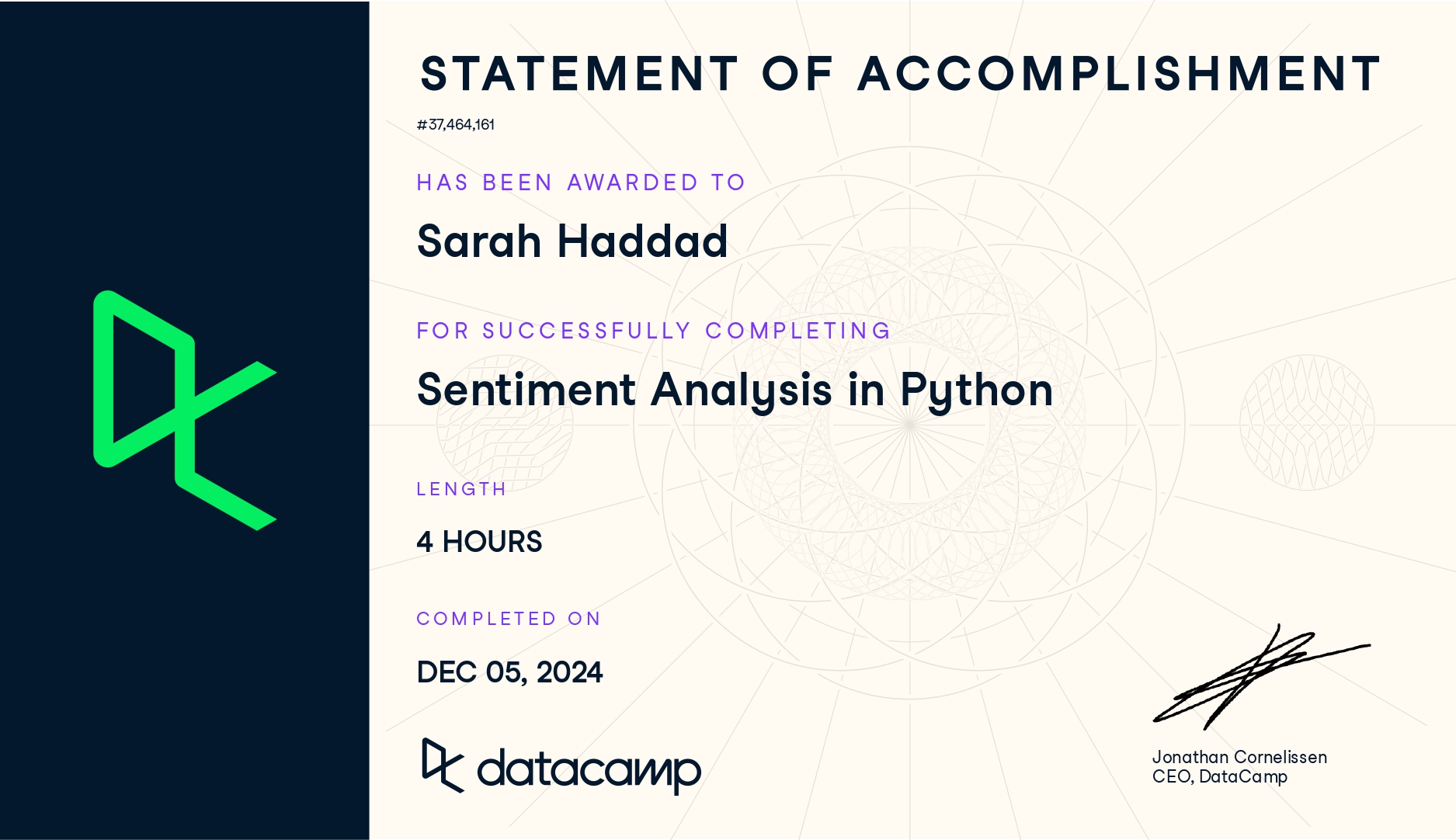 Sentiment Analysis in Python Certificate